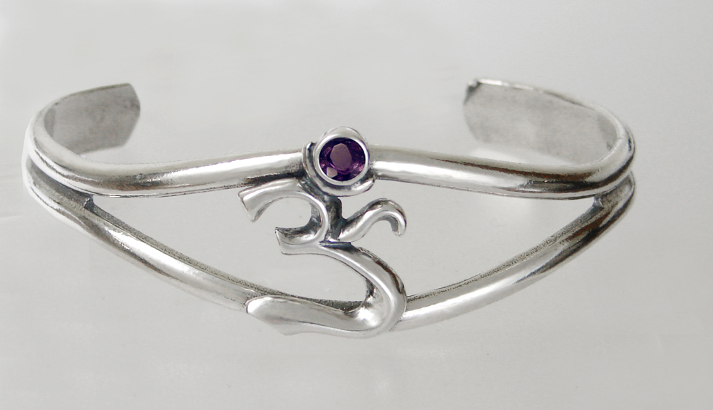 Sterling Silver Ohm Cuff Bracelet With Amethyst Sterling Silver Ohm Cuff Bracelet With Amethyst